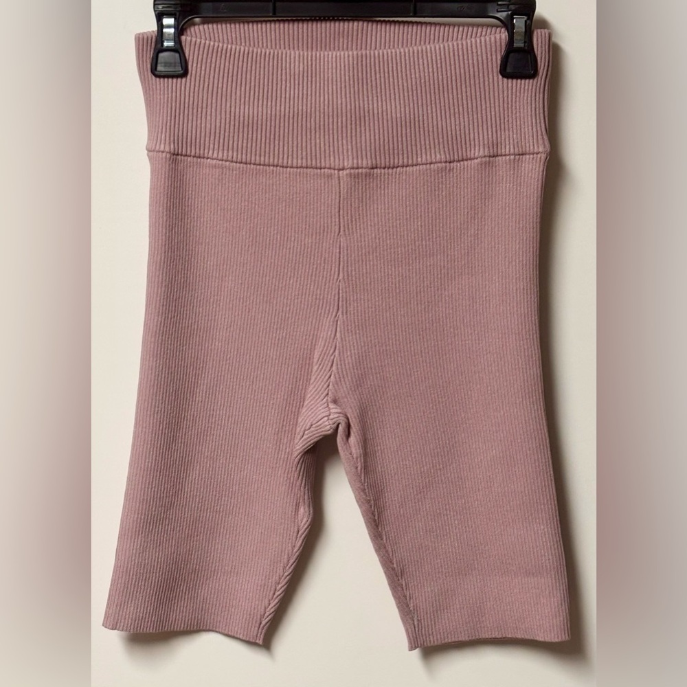 New!- 525 America Pink Ribbed High Waist Knit Biker Shorts